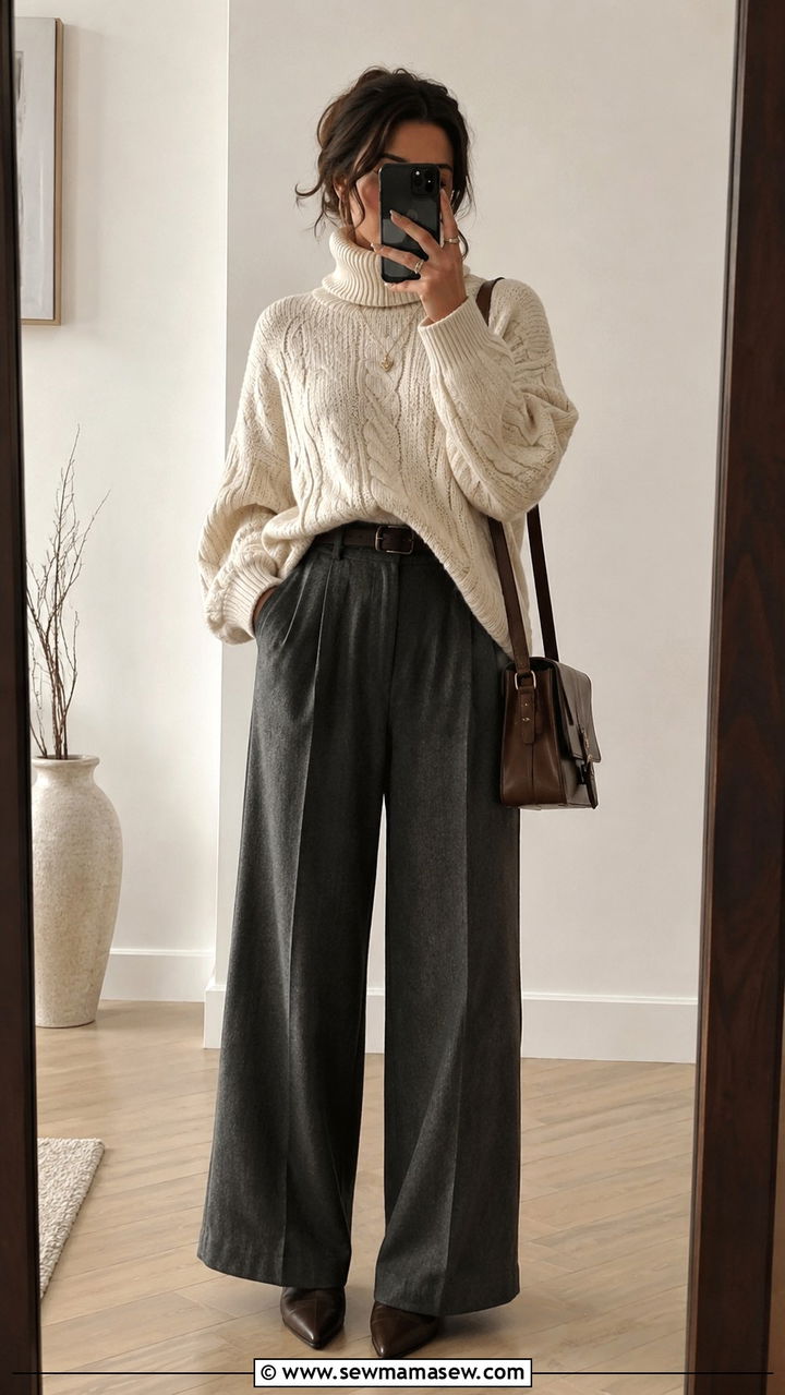 Oversized Turtleneck with Wide Leg Trousers - 20 Poetcore outfit ideas 2026