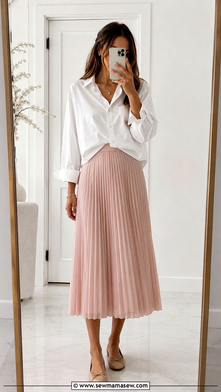 Oversized White Shirt With Pleated Midi Skirt - 30 Modest outfit ideas with oversized shirt