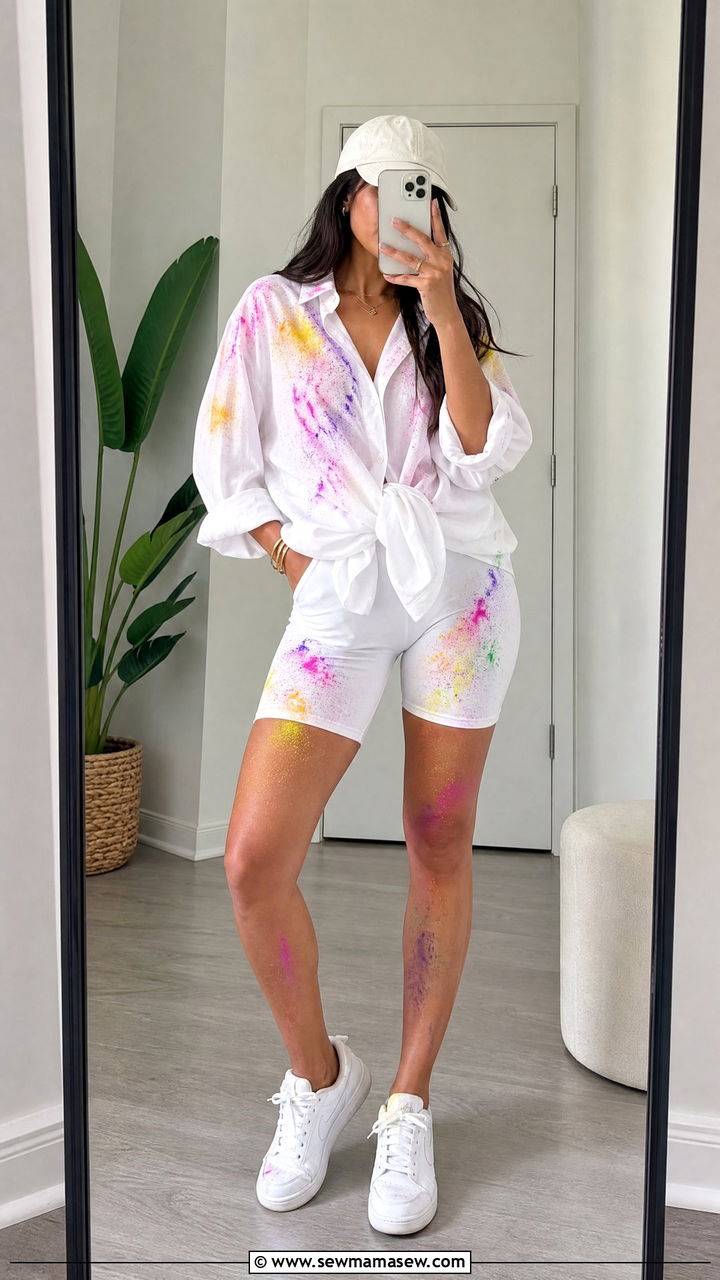 Oversized White Shirt With Shorts Holi Outfit - 25 Holi outfit ideas