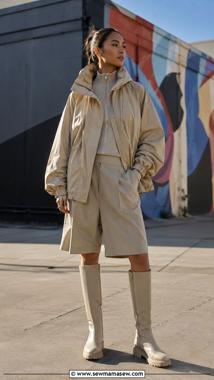 Oversized Windbreaker With Baggy Shorts And Boots - 25 windbreaker outfits 2026