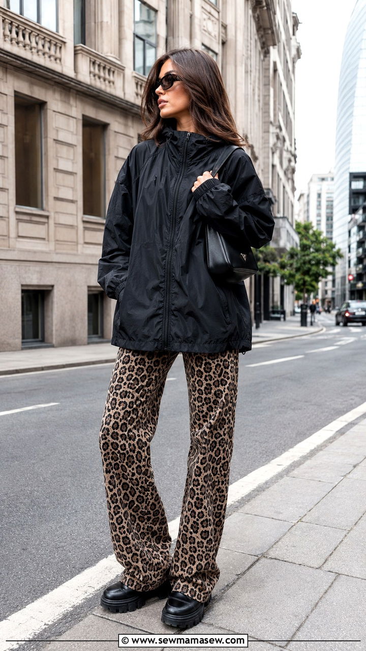 Oversized Windbreaker With Leopard Print Pants - 30 casual windbreaker outfits