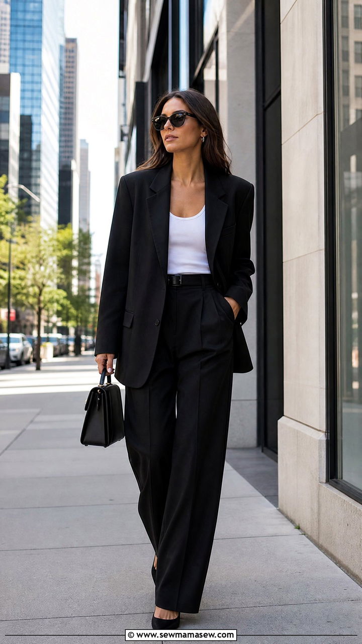 Oversized black blazer with wide leg trousers - 25 chic oversized blazer outfit ideas