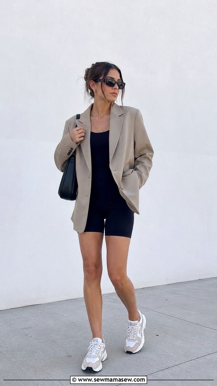 Oversized blazer and biker shorts casual outfit - 30 casual Pinterest outfits