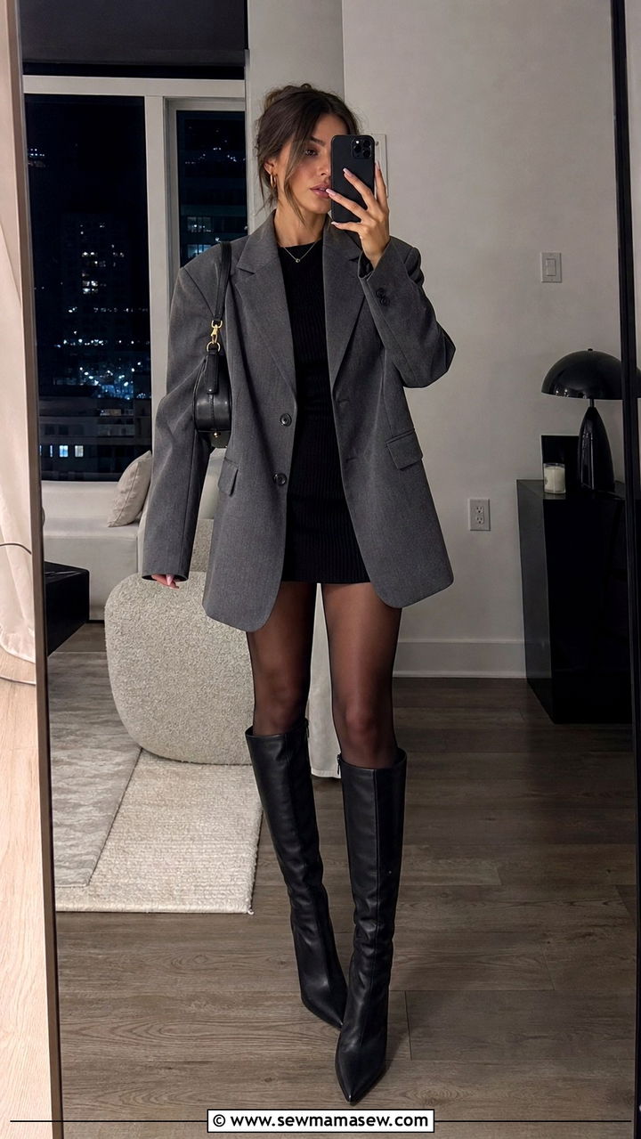 Oversized blazer and mini dress outfit - 40 It girl outfit ideas