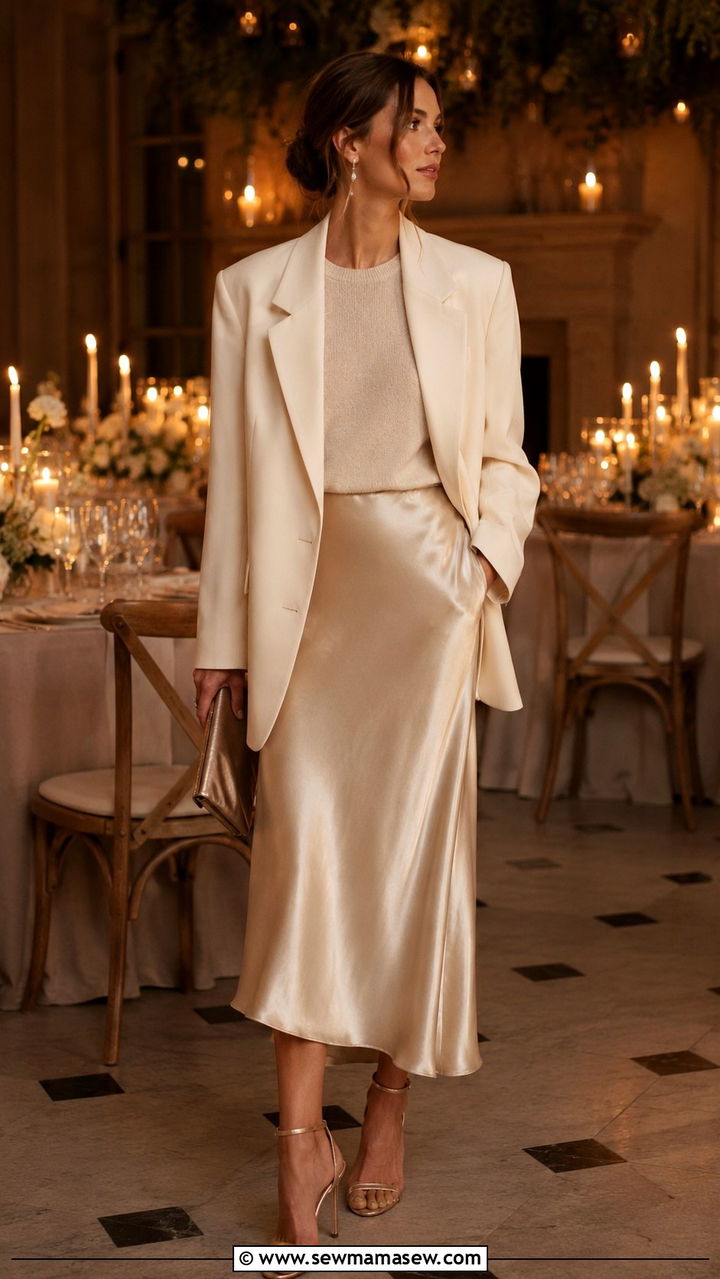 Oversized blazer and satin slip skirt wedding - 30 Oversized blazer outfit ideas for a wedding