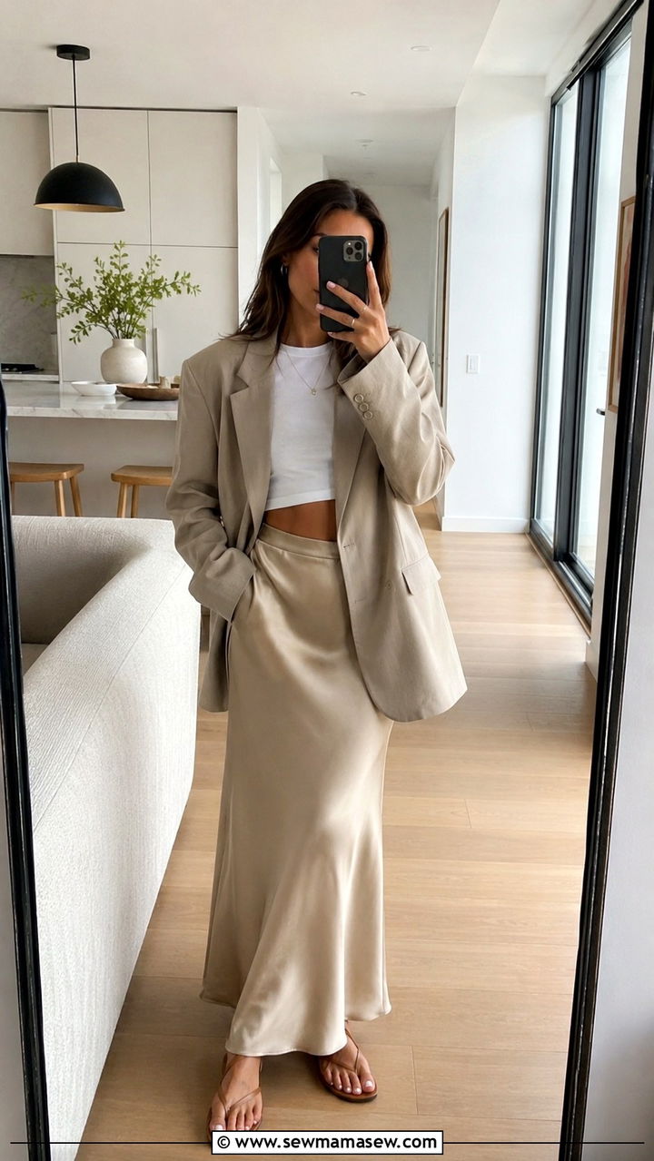 Oversized blazer and slip maxi skirt outfit - 30 Maxi skirt outfit ideas with a blazer