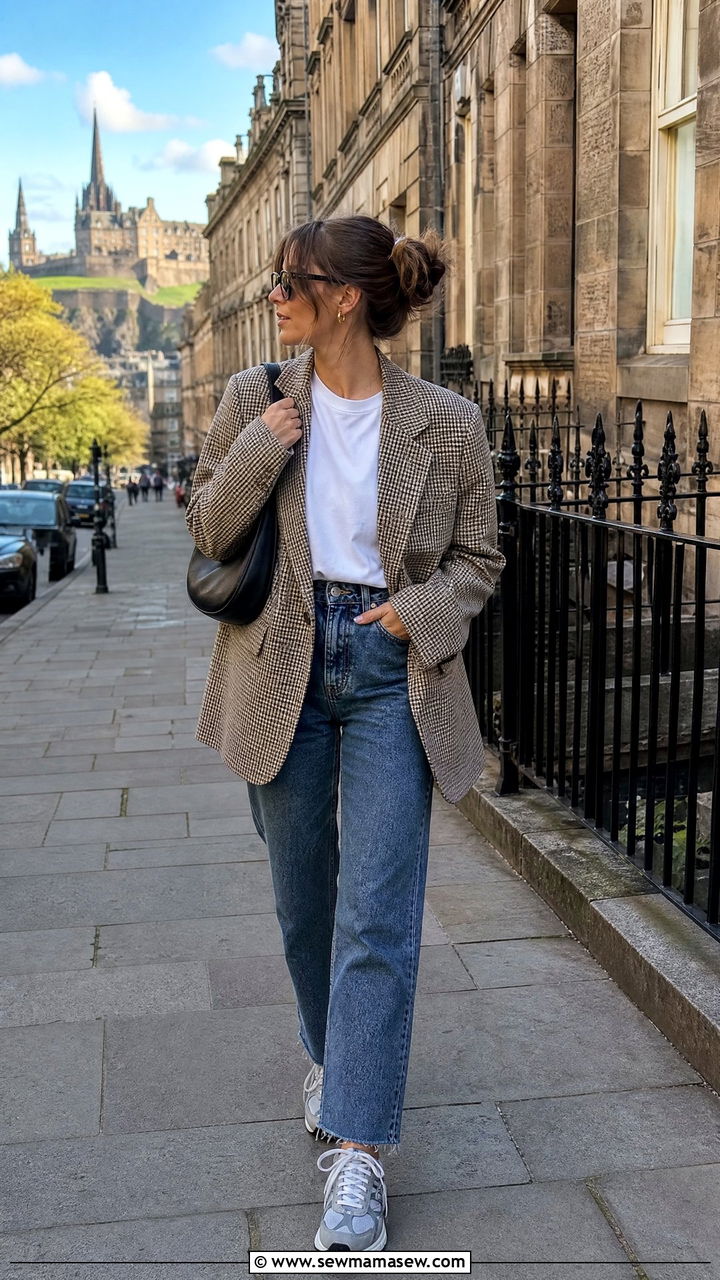 Oversized blazer and straight jeans - 30 Edinburgh outfit ideas