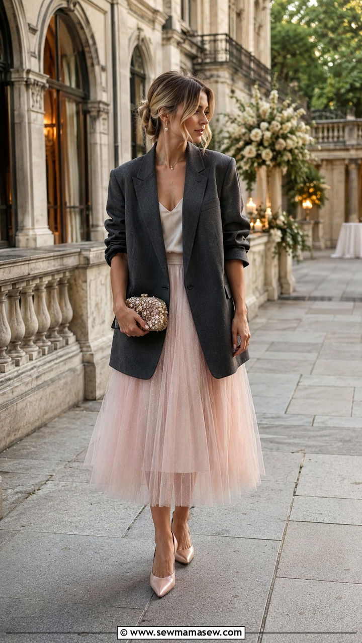 Oversized blazer and tulle skirt wedding - 30 Oversized blazer outfit ideas for a wedding