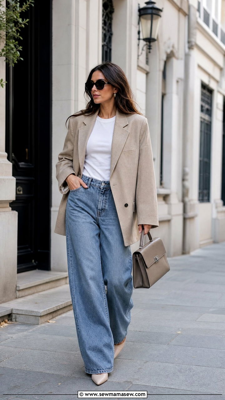 Oversized blazer with baggy jeans and heels - 25 How to style baggy jeans