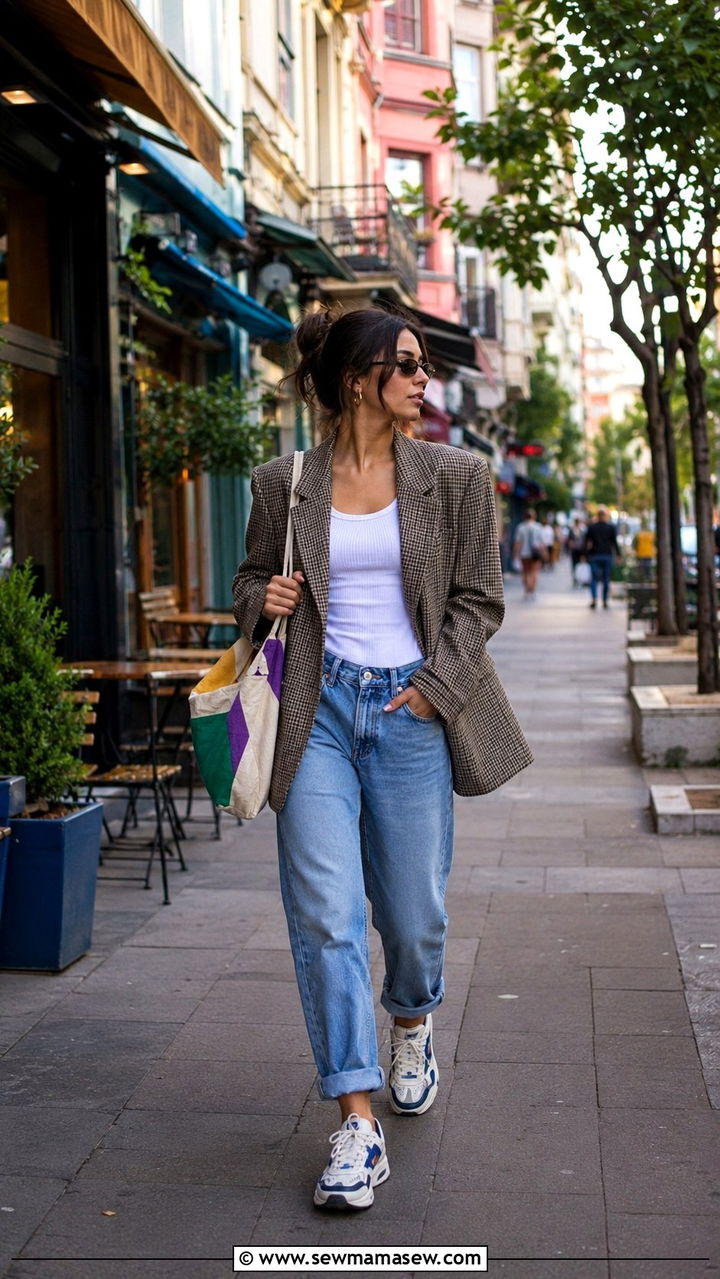 Oversized blazer with boyfriend jeans Istanbul Kadky street style outfit - 30 Istanbul outfit ideas