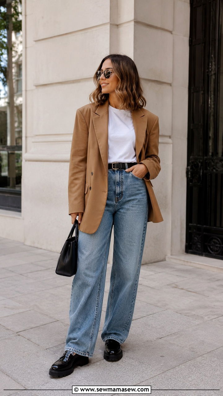 Oversized blazer with high waisted jeans and chunky loafers - 30 High waisted jeans outfit ideas with loafers