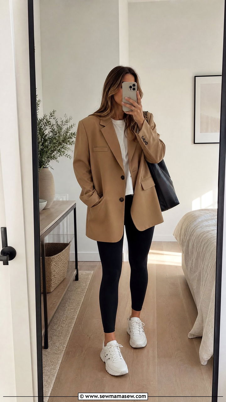 Oversized blazer with leggings and chunky sneakers - 25 chic oversized blazer outfit ideas