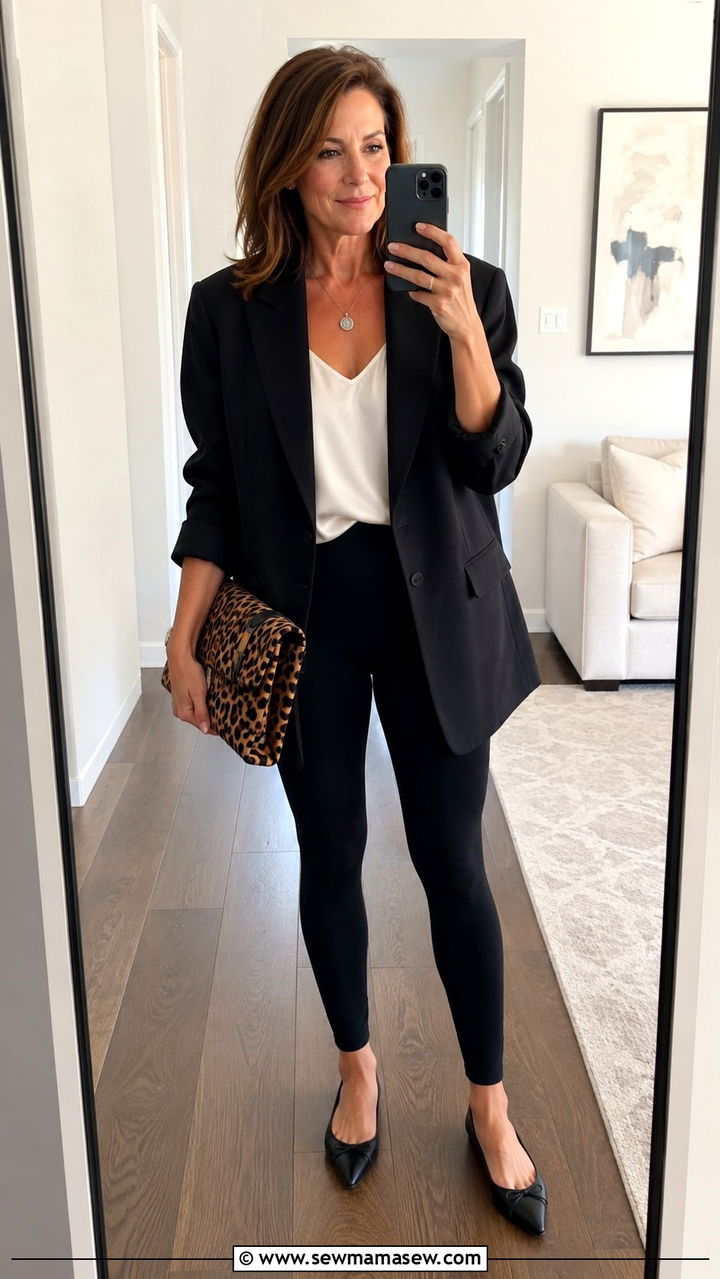 Oversized blazer with leggings outfit over 40 - 30 How to style a blazer over 40