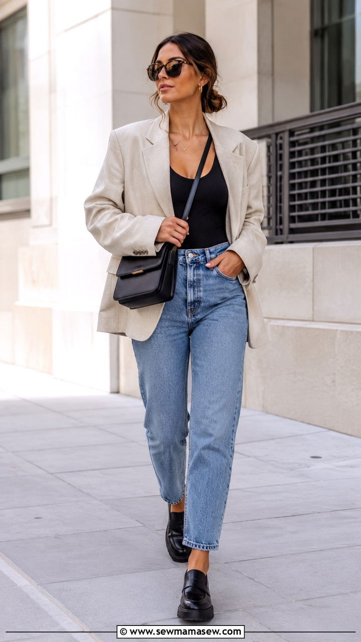 Oversized blazer with mom jeans and loafers - 30 How to style mom jeans