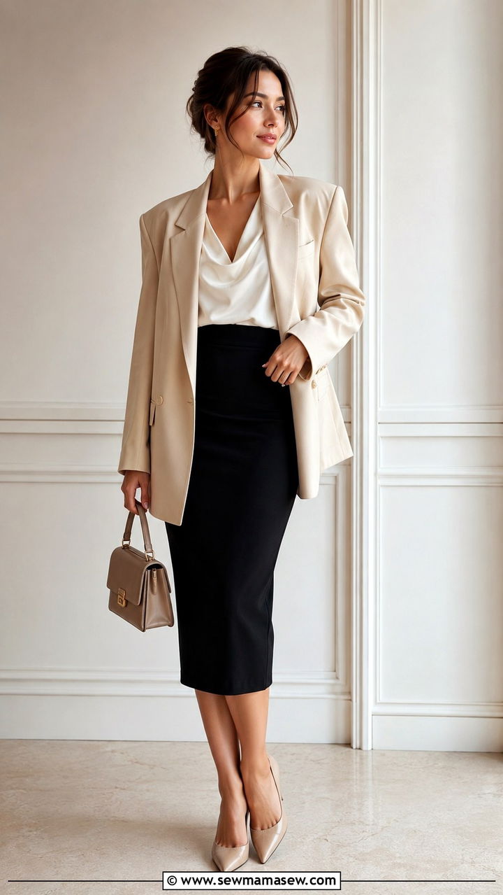 Oversized blazer with pencil skirt wedding guest - 30 Oversized blazer outfit ideas for a wedding