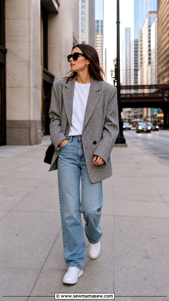 Oversized blazer with sneakers and jeans - 40 What to wear in Chicago