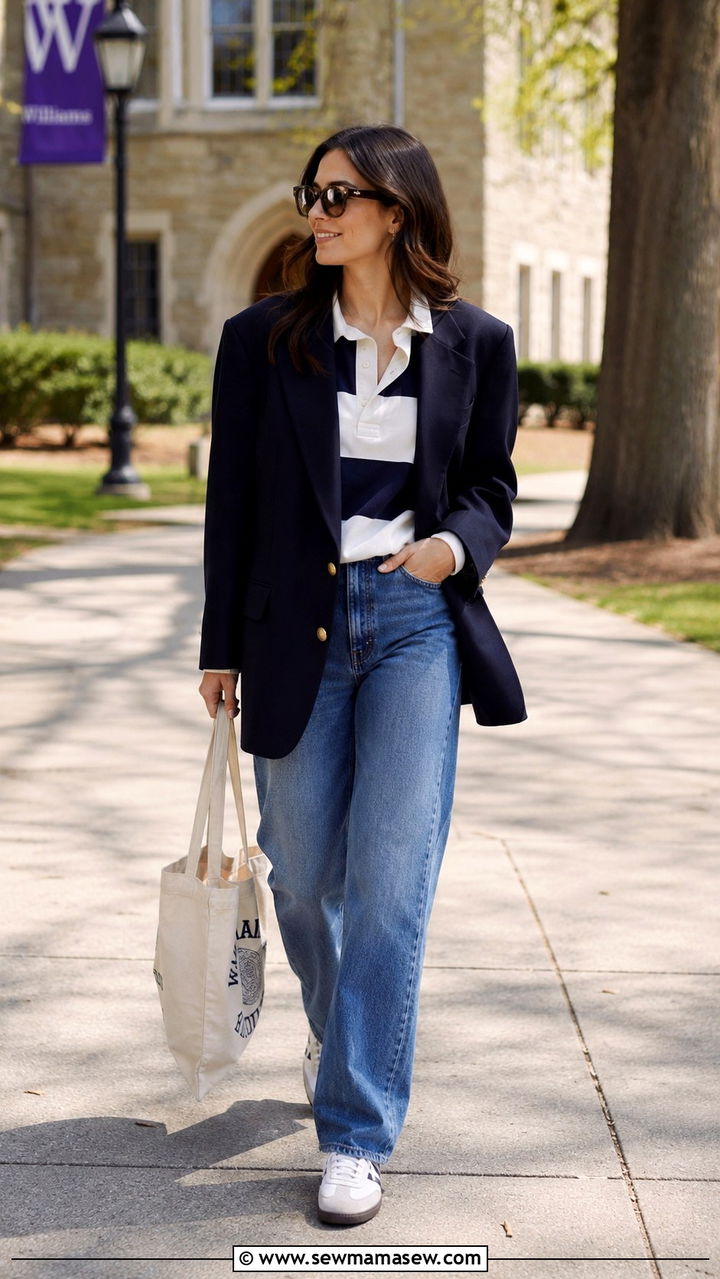 Oversized blazer with straight leg jeans outfit - 30 Preppy college outfit ideas