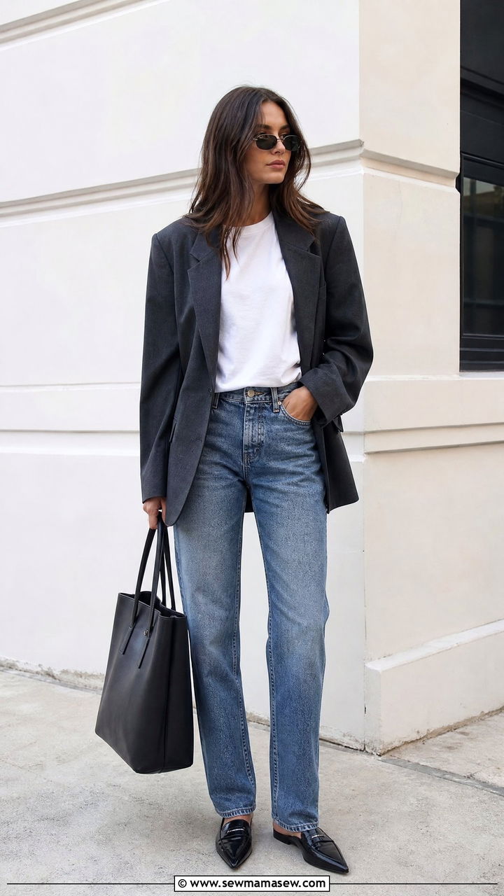Oversized blazer with straight leg jeans outfit - 35 Model off duty outfit ideas