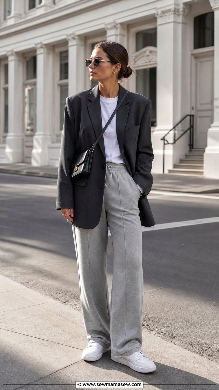 Oversized blazer with sweatpants and sneakers - 25 chic oversized blazer outfit ideas
