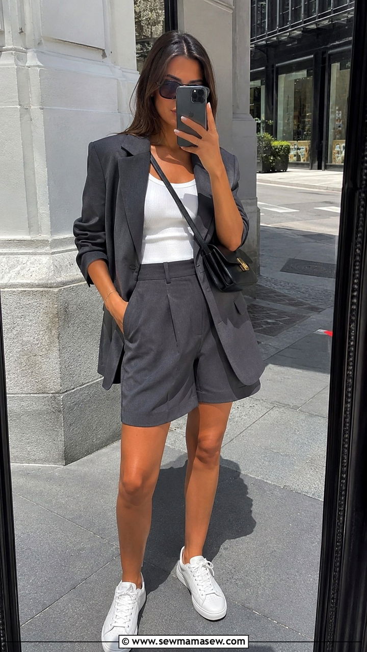 Oversized blazer with tailored Bermuda shorts - 30 classy jacket outfits
