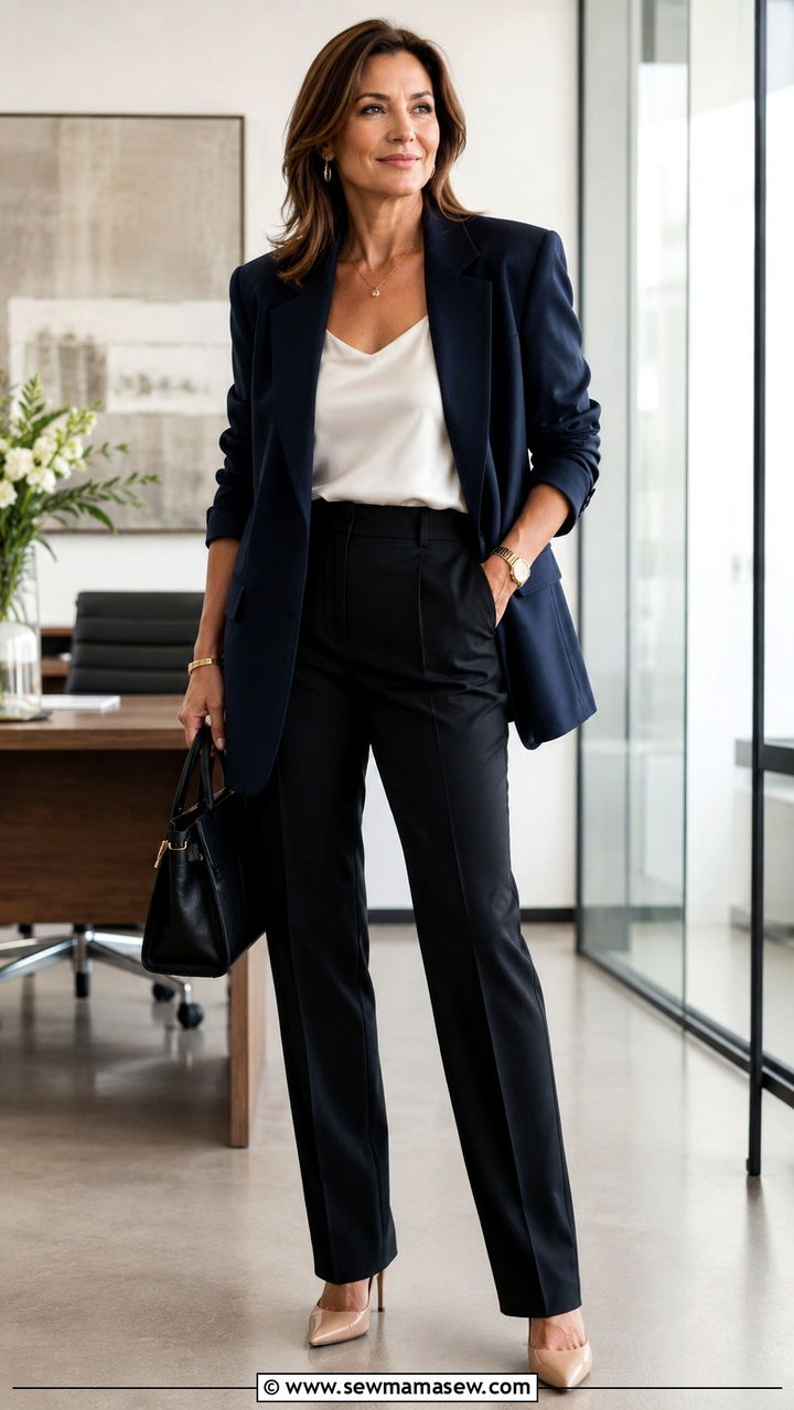 Oversized blazer with tailored trousers outfit - 30 oversized blazer outfits for women over 40