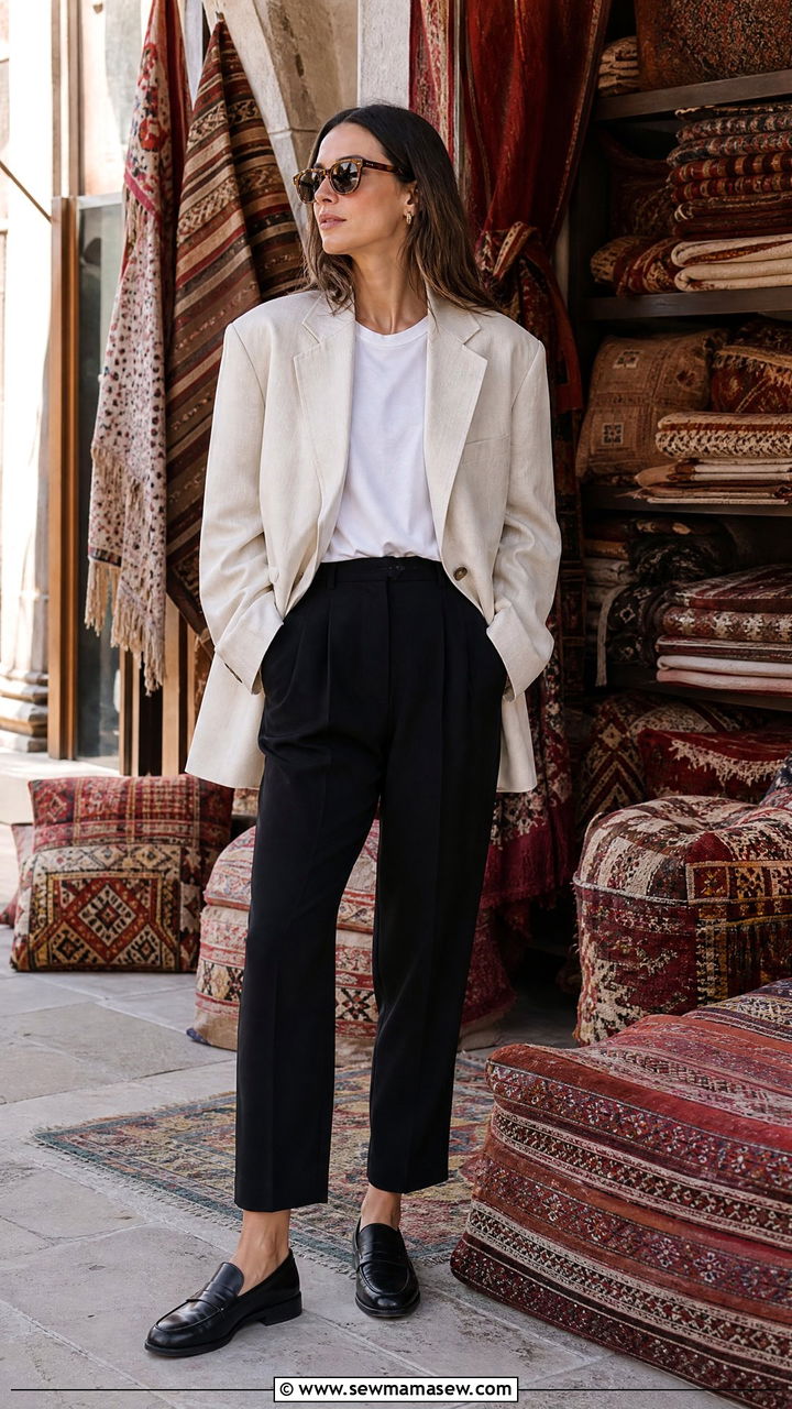 Oversized blazer with trousers outfit for Cappadocia - 25 Cappadocia outfit ideas