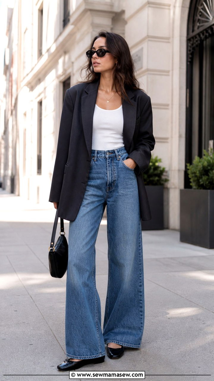 Oversized blazer with wide leg jeans outfit - 40 trendy outfits ideas