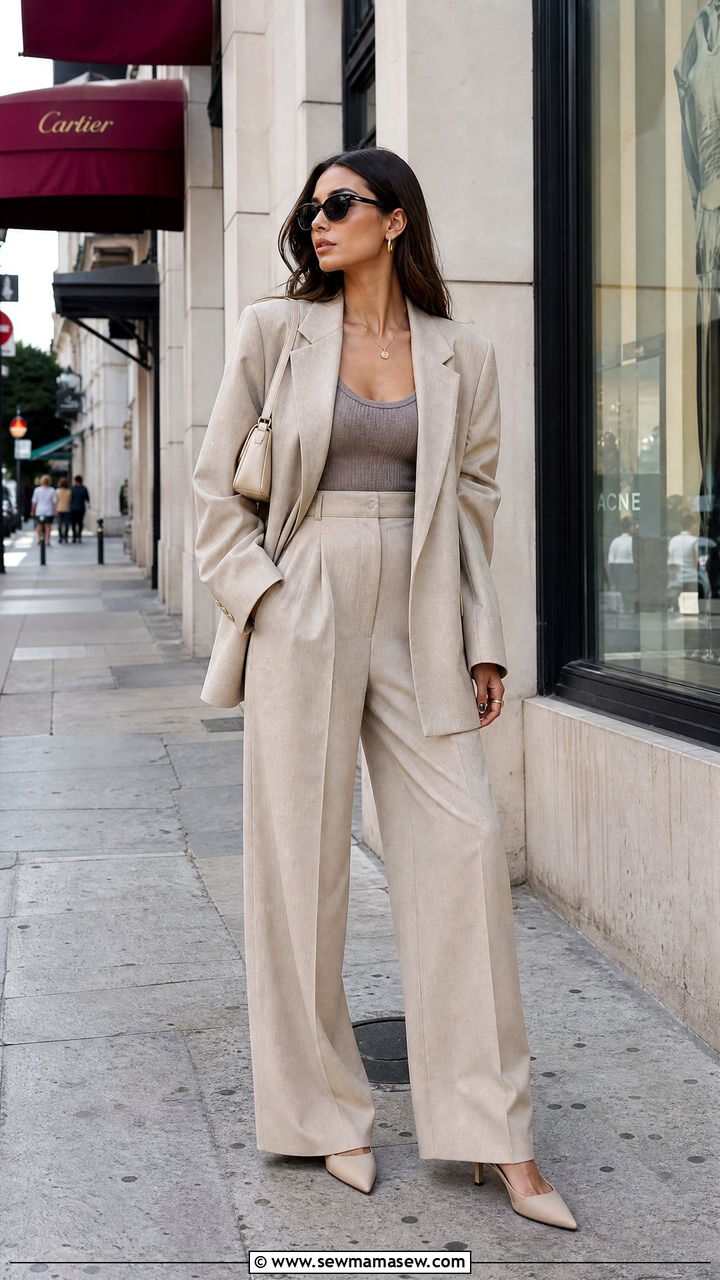 Oversized blazer with wide leg trousers - 30 Cool evening outfit ideas