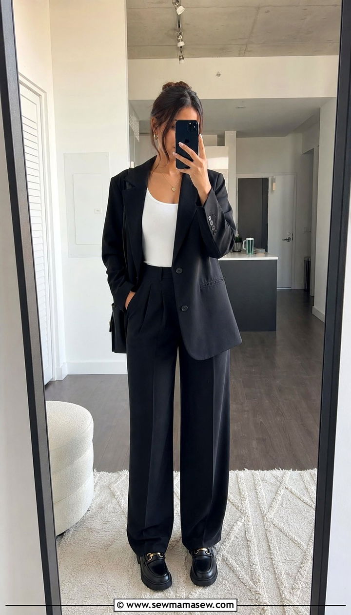 Oversized blazer with wide leg trousers and loafers - 25 Study abroad outfit ideas