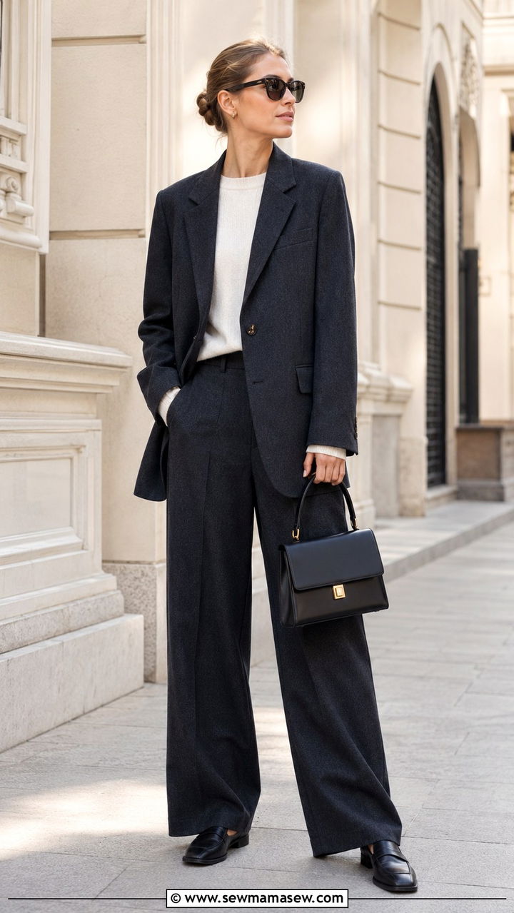 Oversized blazer with wide leg trousers and loafers - 30 spring scandinavian outfits