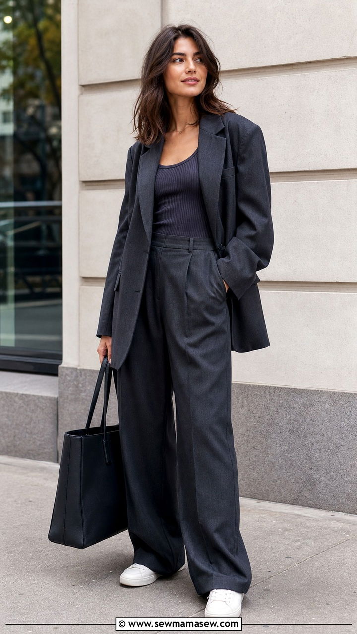 Oversized blazer with wide leg trousers outfit New York - 40 What to wear in New York