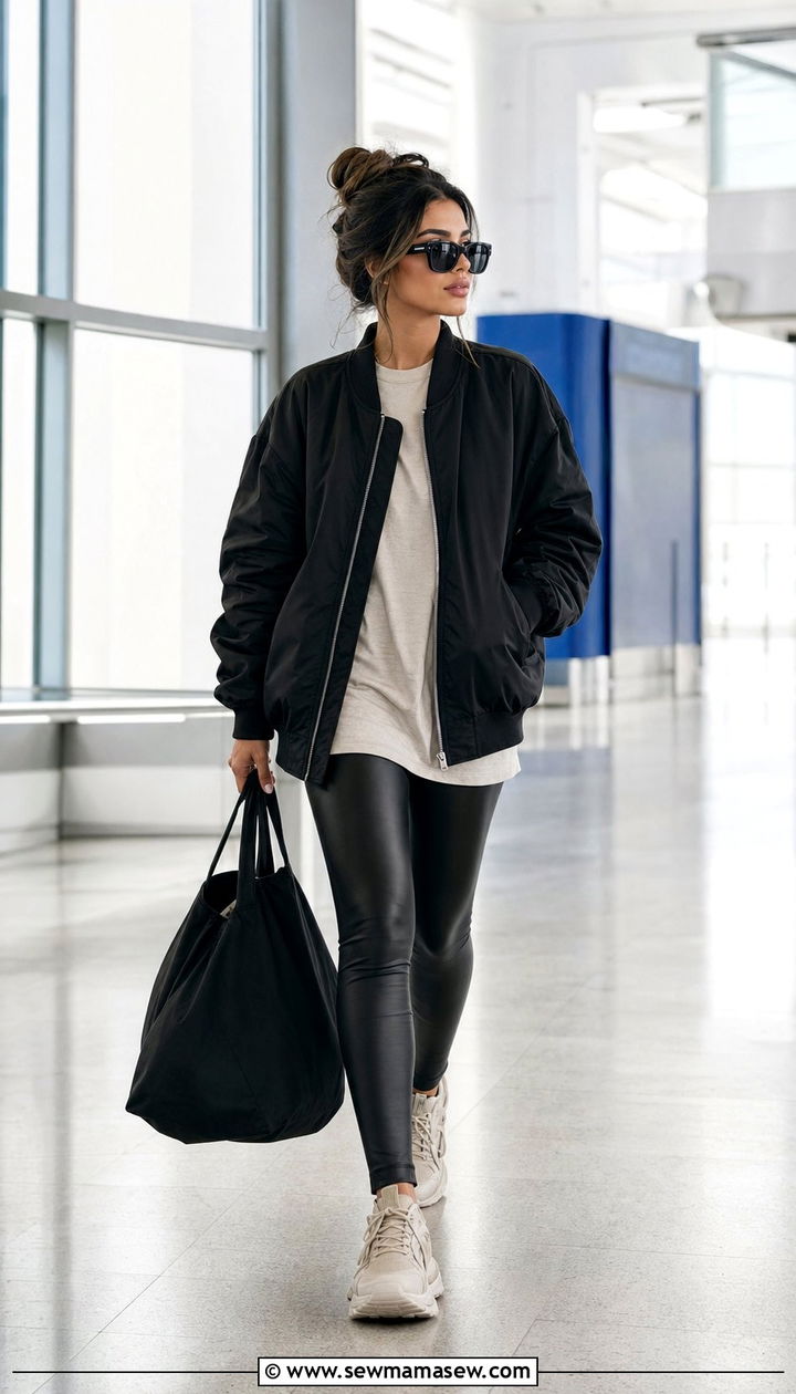 Oversized bomber jacket with leggings - 35 Bomber jacket outfit ideas