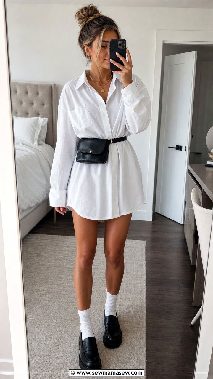 Oversized button down shirt dress outfit - 35 Back to school outfit ideas 12th grade
