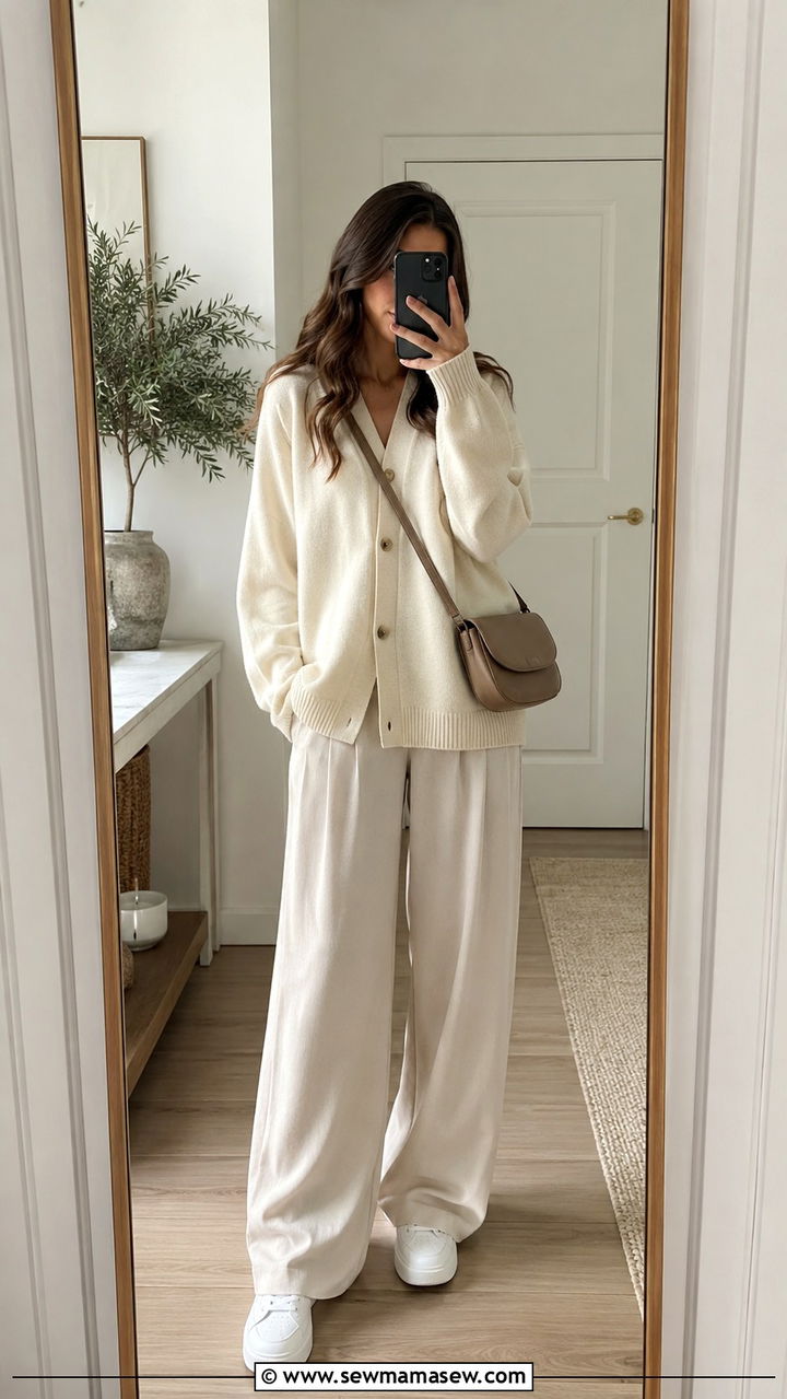 Oversized cardigan and wide leg pants outfit - 30 Modest outfit ideas with cardigan