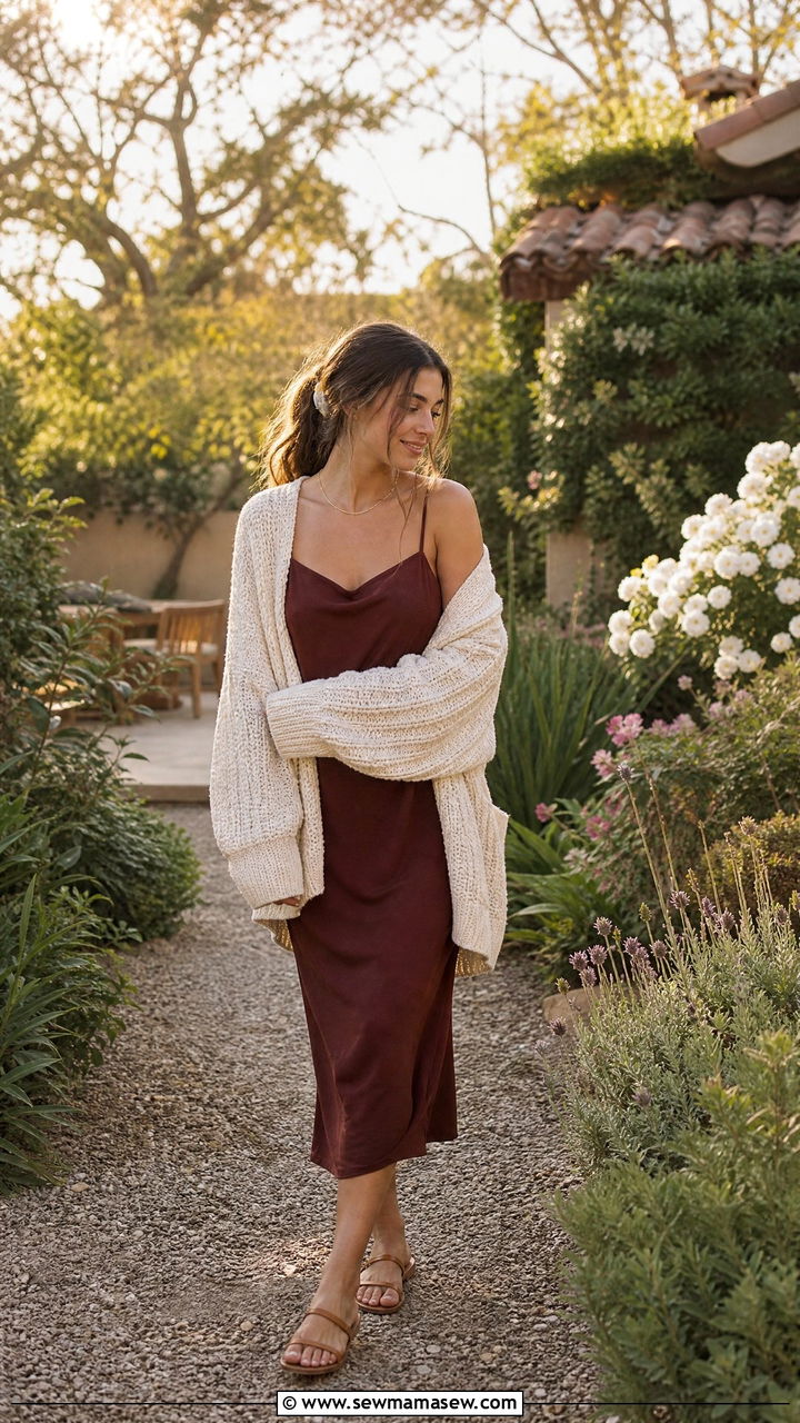 Oversized cardigan with slip dress for photos - 25 High school picture day outfit ideas