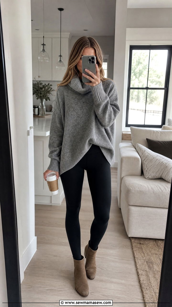 Oversized cashmere sweater and leggings - 30 Cozy loungewear outfit ideas