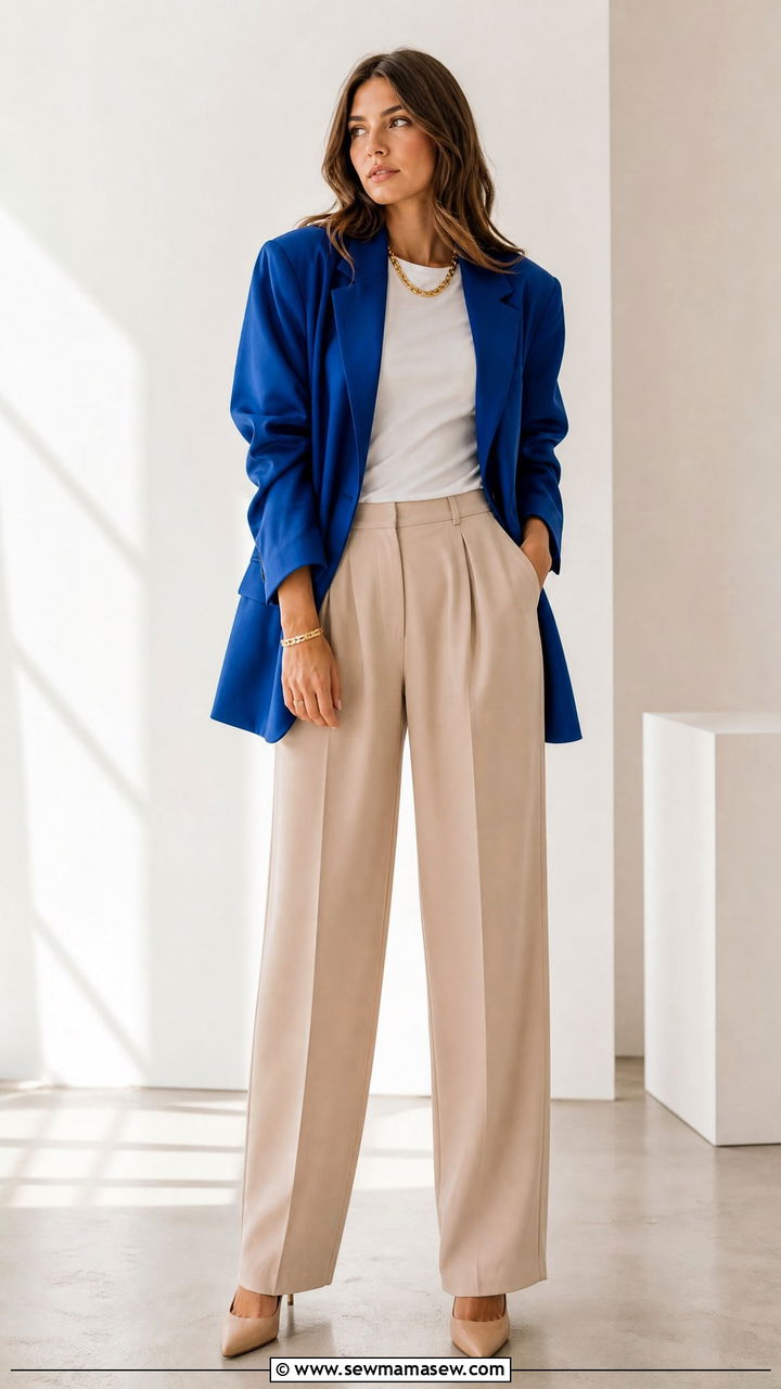 Oversized colored blazer with neutral layers - 25 chic oversized blazer outfit ideas