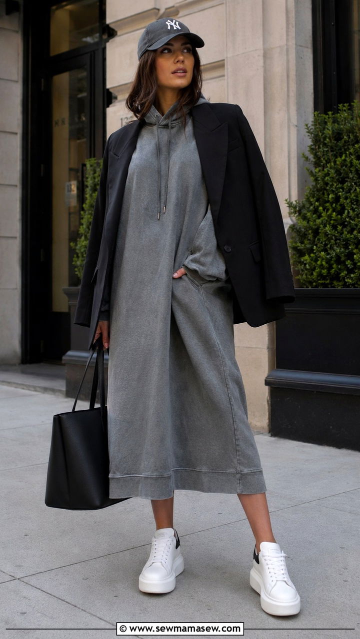 Oversized hoodie dress with sneakers outfit - 30 casual sporty chic outfits