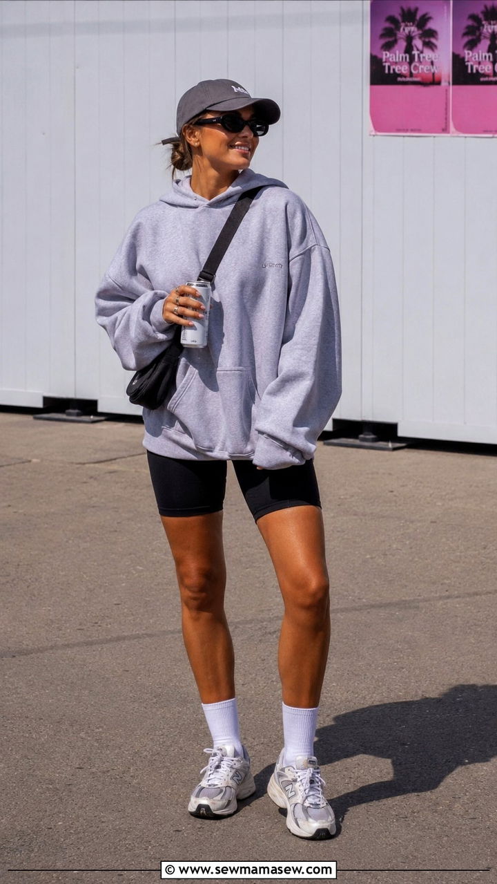 Oversized hoodie with biker shorts - 25 Rock The Bells outfit ideas