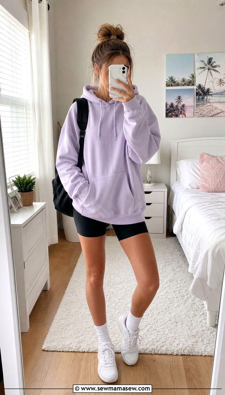 Oversized hoodie with biker shorts outfit - 35 Back to school outfits for teens