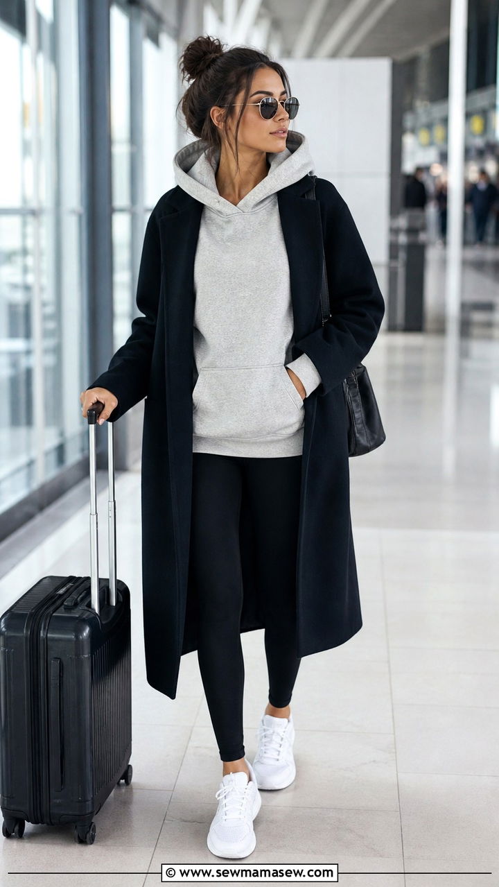 Oversized hoodie with leggings and sneakers long flight - 40 Long flight outfit ideas