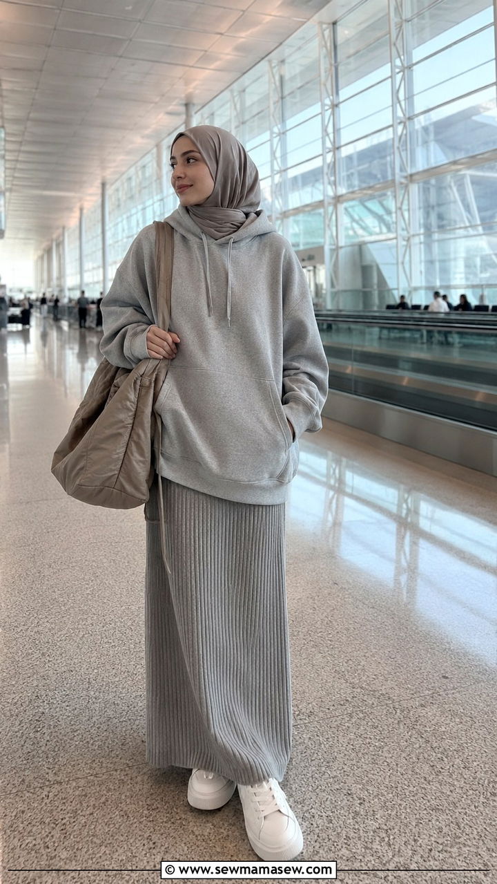 Oversized hoodie with ribbed knit maxi skirt - 25 Vacation outfit ideas Muslim women
