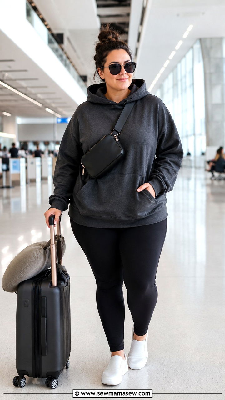 Oversized hoodie with stretch leggings - 30 Travel outfits for plus size