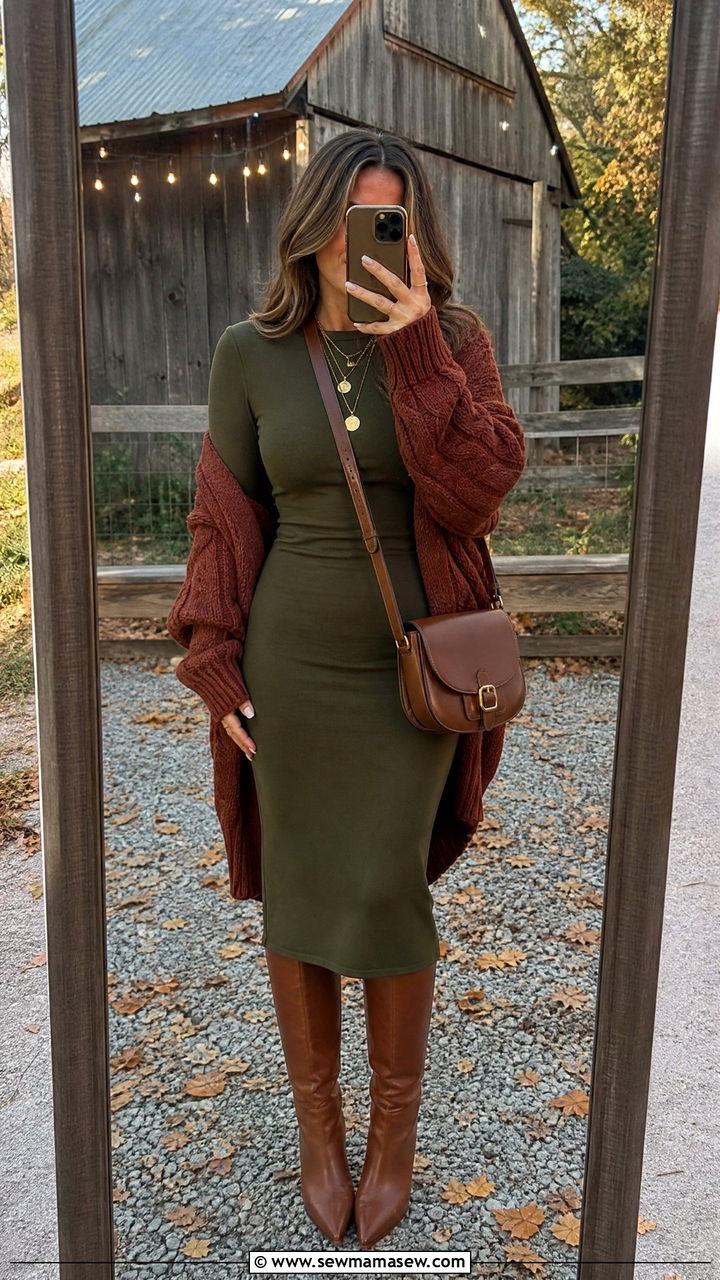 Oversized knit cardigan and bodycon midi dress for fall wedding - 25 How to style a cardigan for a wedding