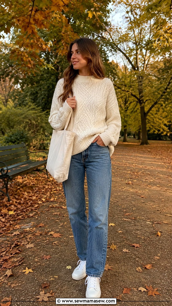 Oversized knit sweater and straight leg jeans - 30 Danish cozy outfit ideas