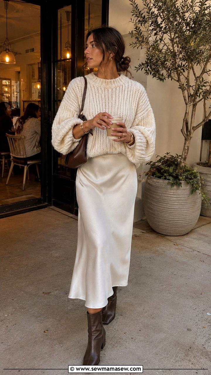 Oversized knit sweater with midi skirt - 30 Nepo baby outfit ideas