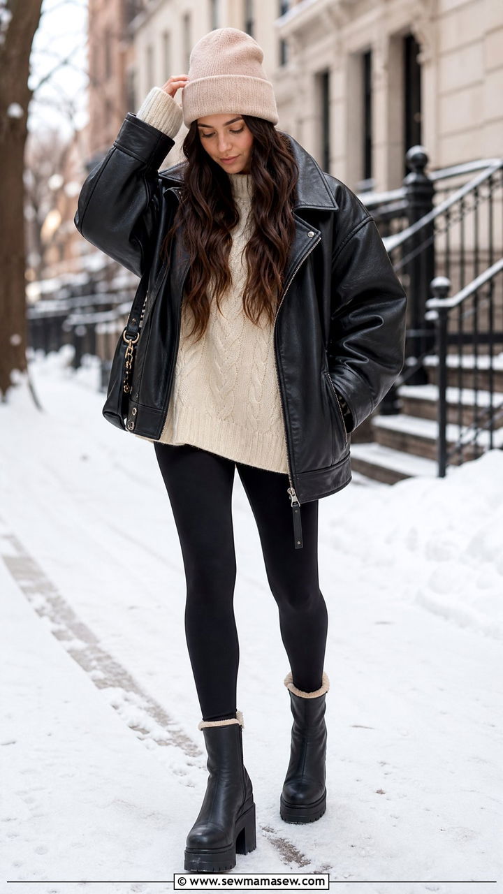 Oversized leather jacket with leggings - 35 How to style a leather jacket