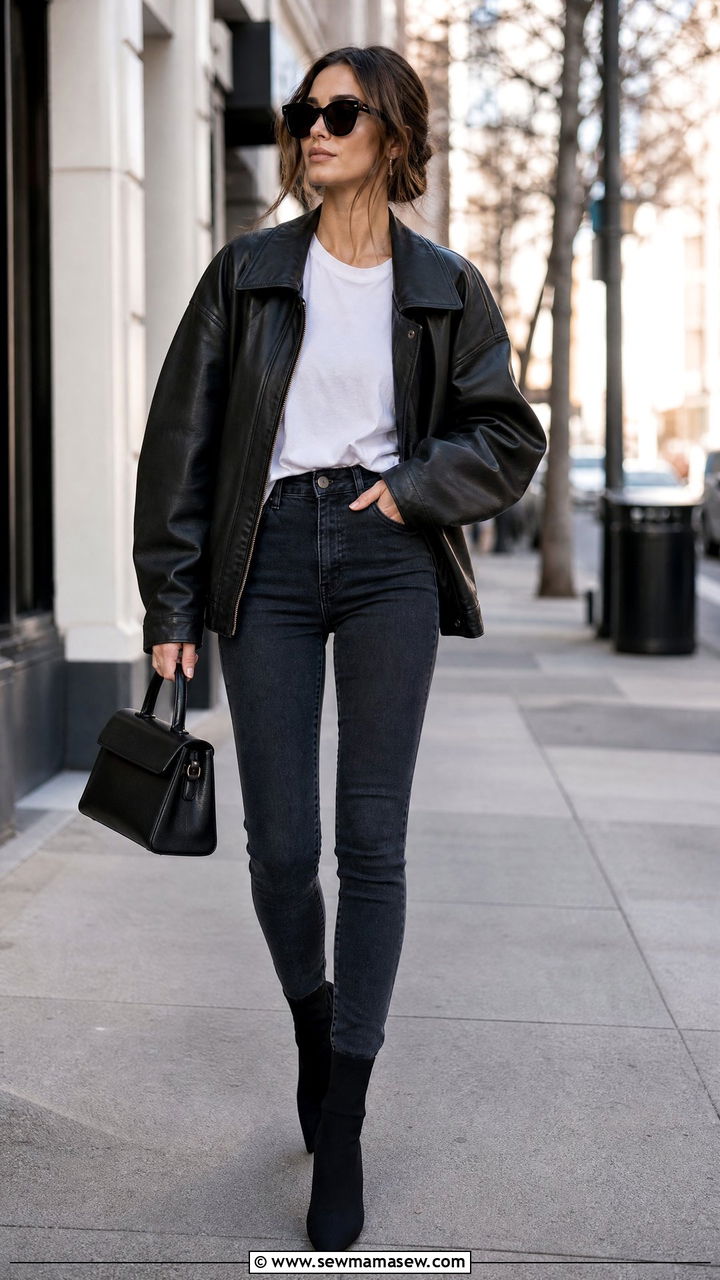 Oversized leather jacket with skinny jeans - 35 How to style a leather jacket
