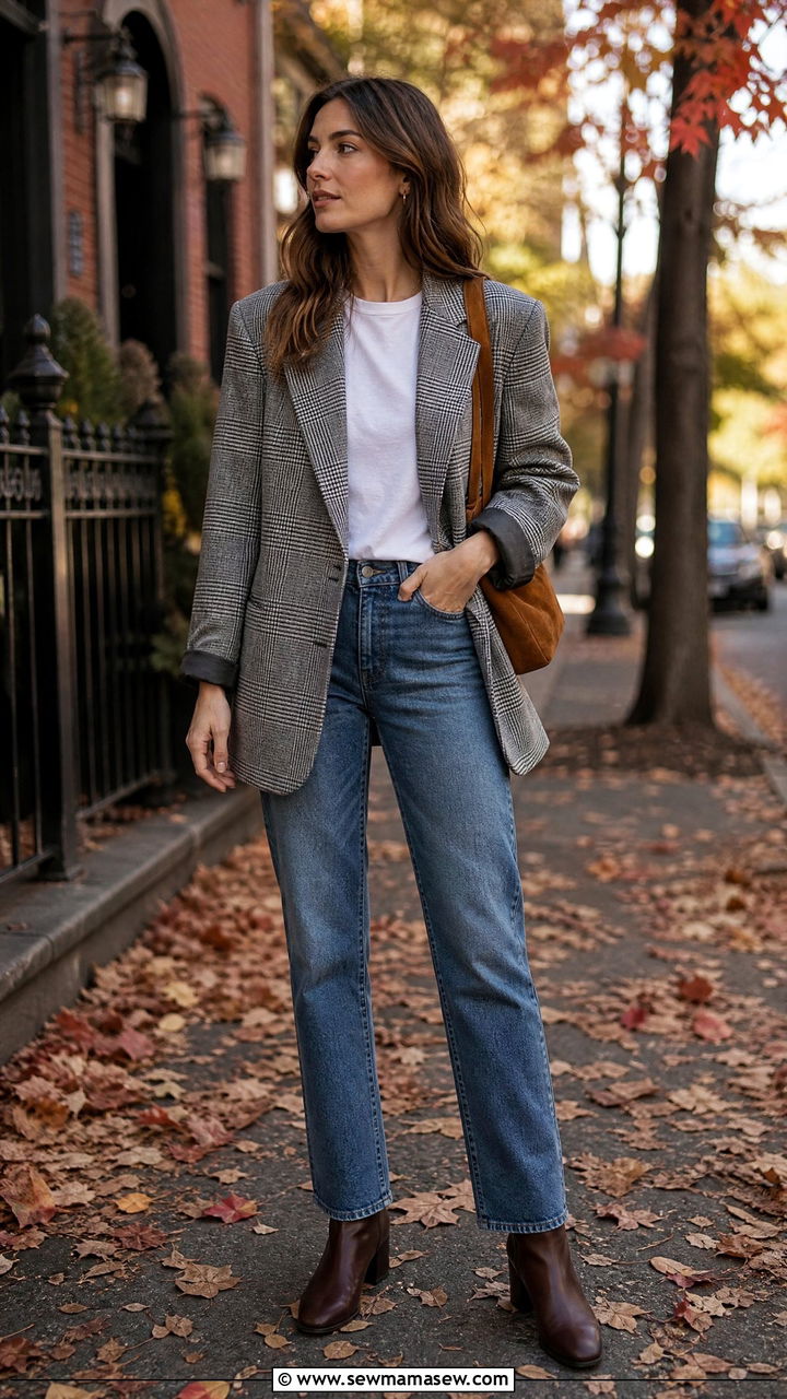 Oversized plaid blazer with straight leg jeans - 25 chic oversized blazer outfit ideas
