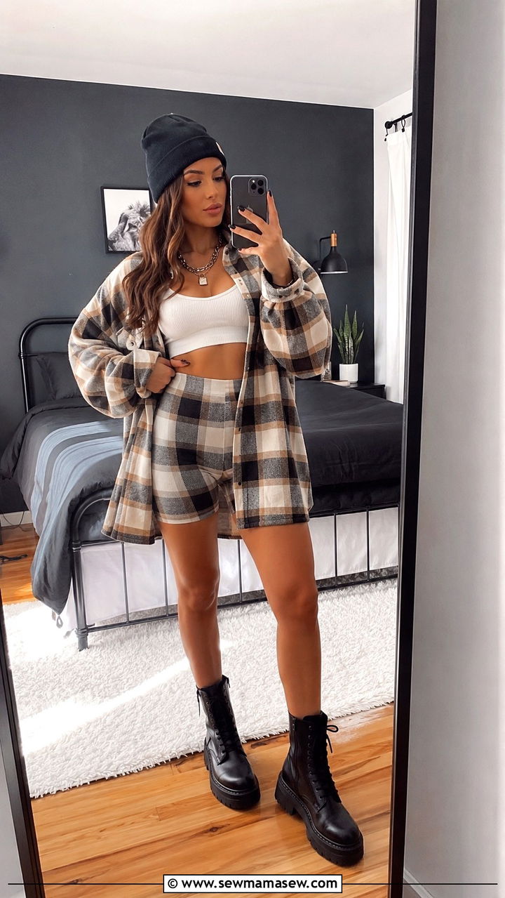 Oversized shacket and bike short matching set - 25 Back to school matching set outfit ideas